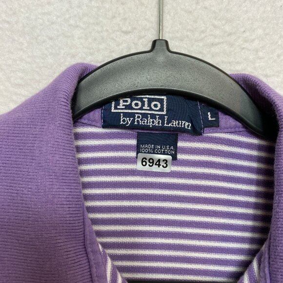 VINTAGE Polo Ralph Lauren Polo Shirt Mens L Purple Short Sleeve Striped Made USA - Picture 2 of 12